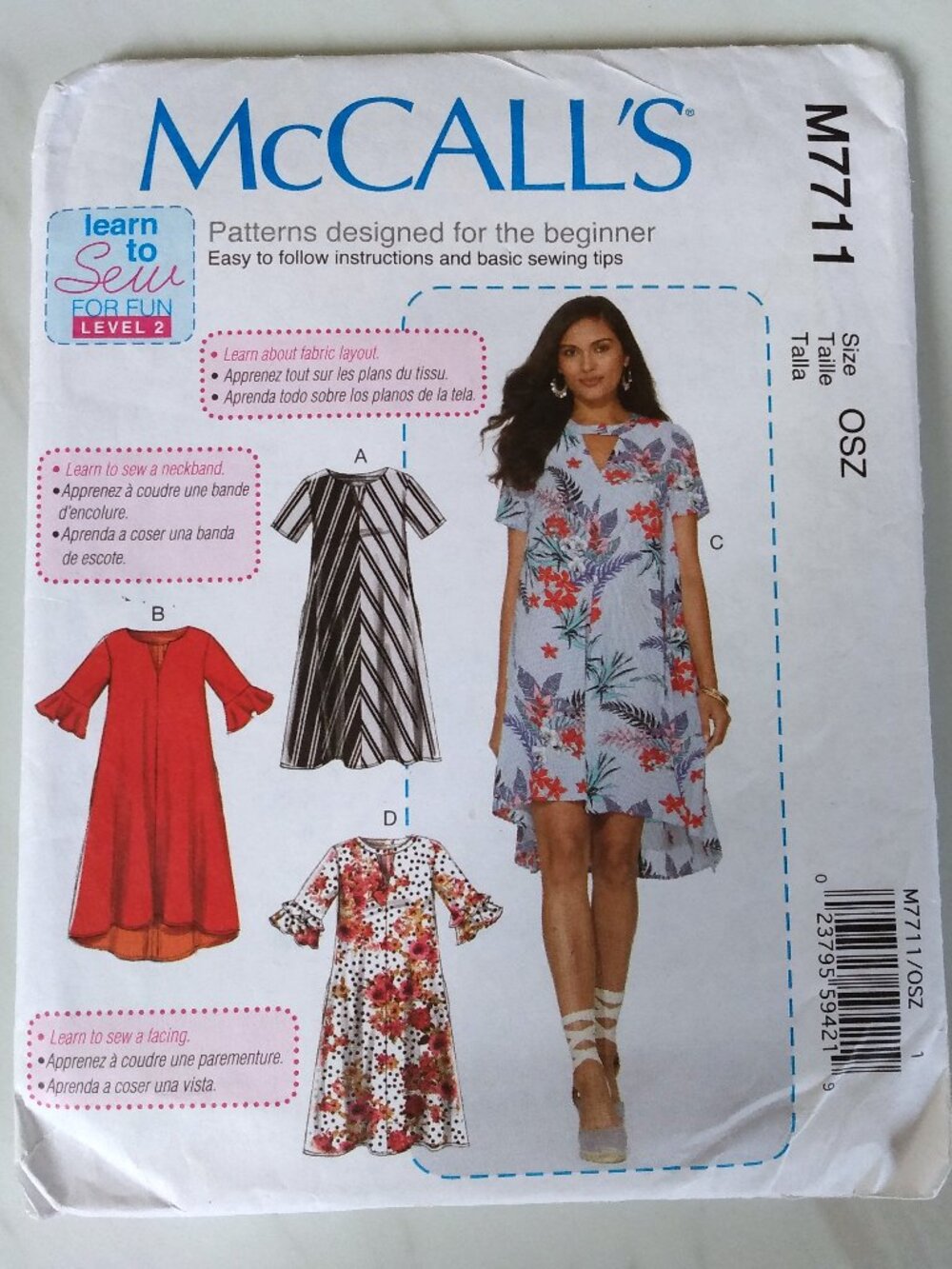 Easy Dress Sewing Pattern Beginner Size XS-XL UNCUT McCall's 7711 Loose Pullover